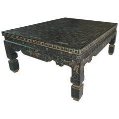 Baker Chinoiserie Black Lacquered Coffee Table with Greek Key Decoration