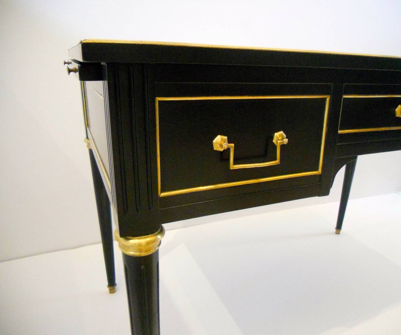 Louis XVI Ebonized French Writing Desk with Cognac Leather Top, circa 1900 3