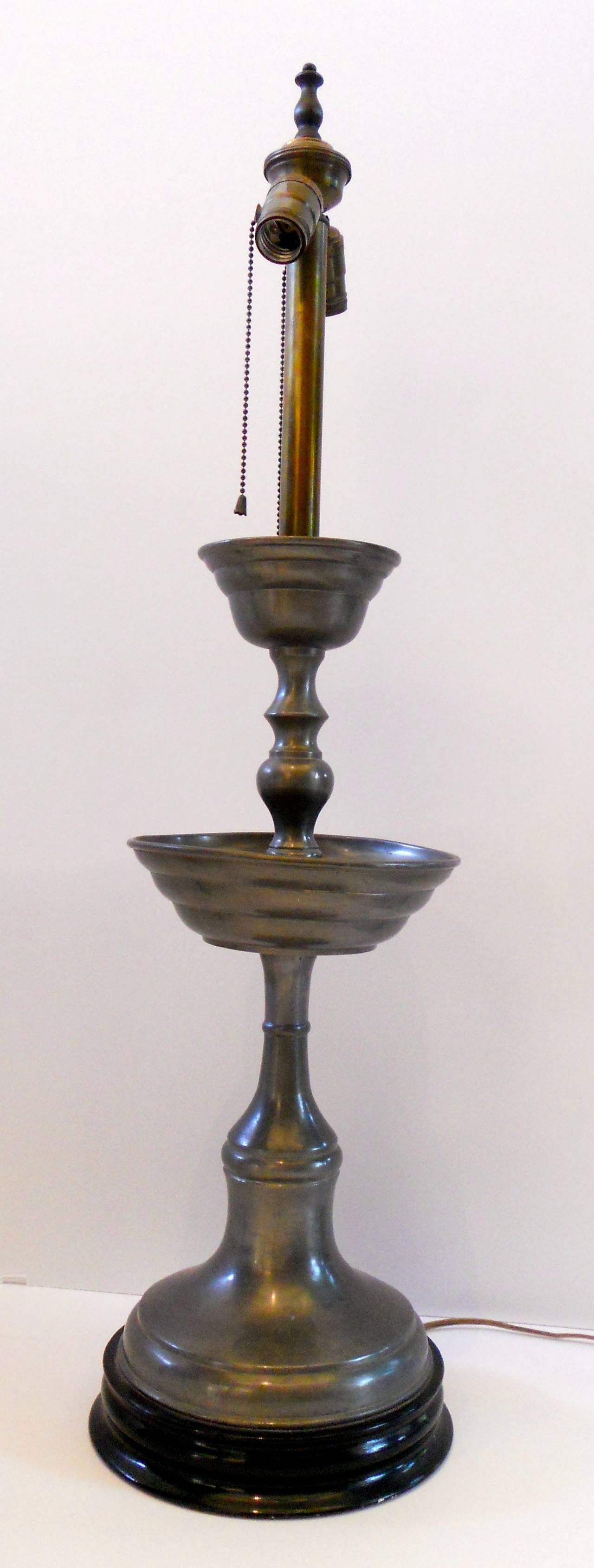 Chinese Pewter Candlestick Lamp For Sale at 1stDibs