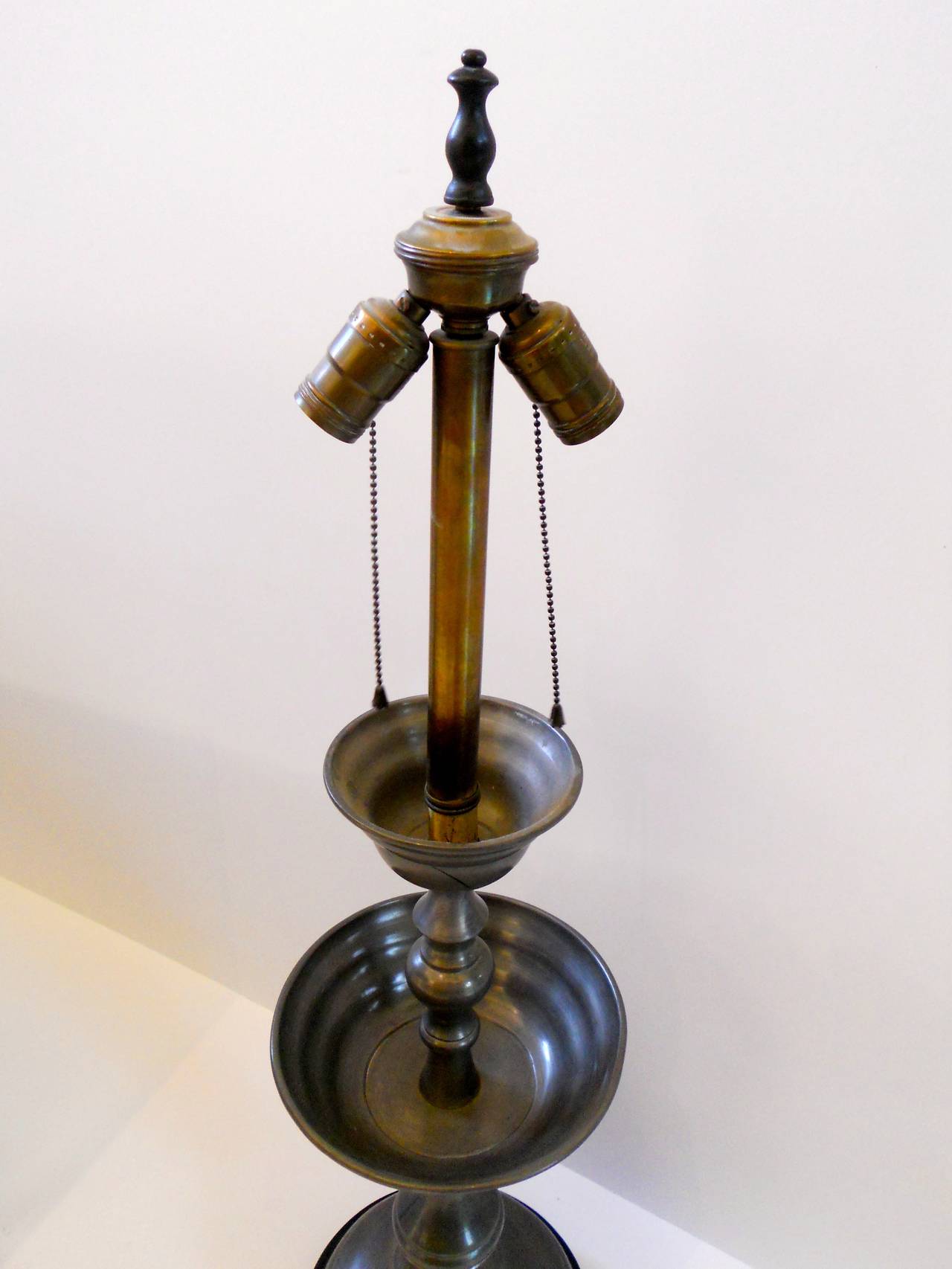 Chinese Pewter Candlestick Lamp For Sale at 1stDibs