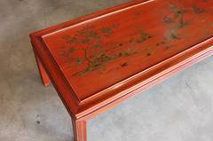 Red Lacquer Chinoiserie Coffee Table Marked John Widdicomb