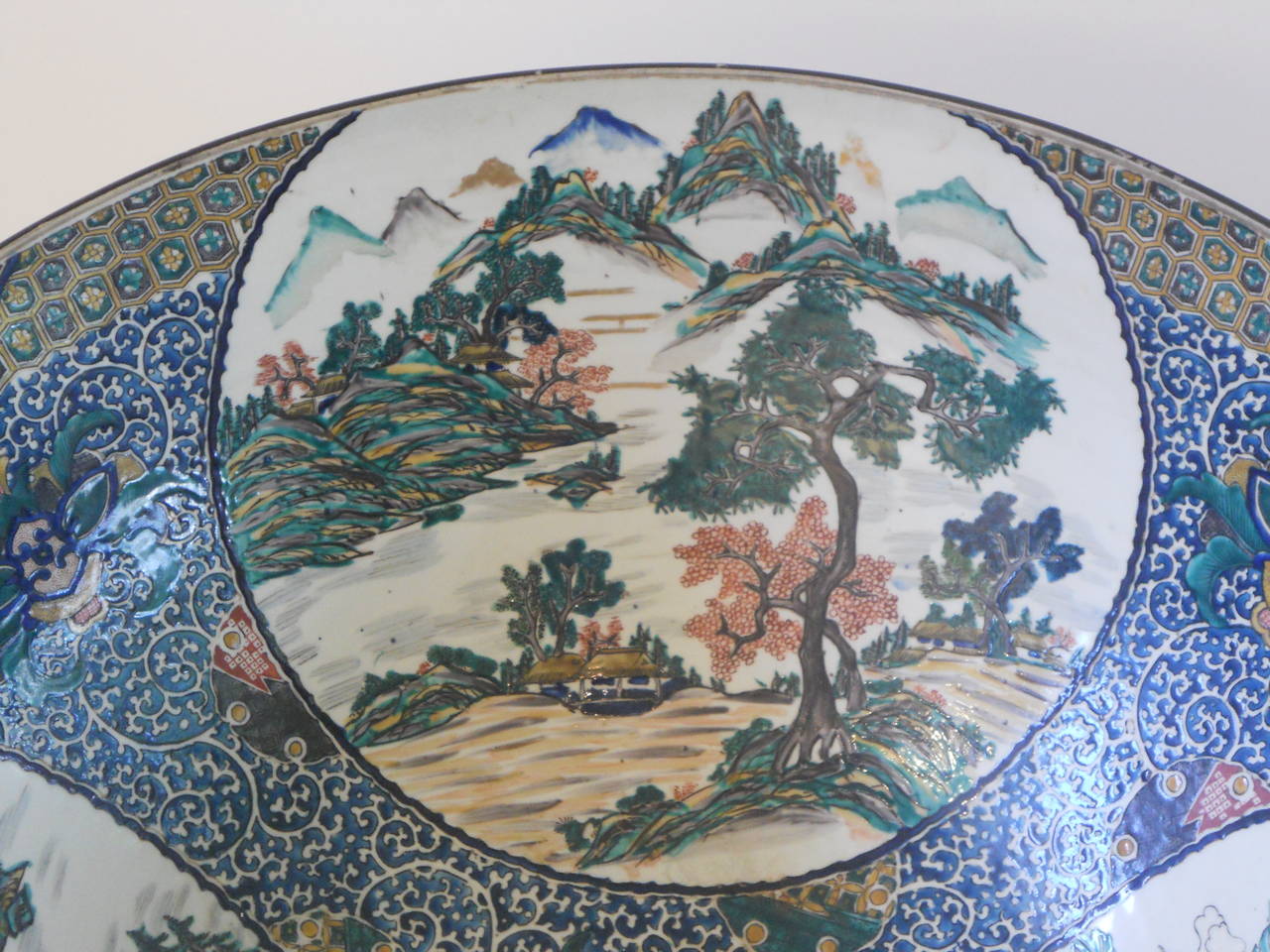 19th Century Monumental Chinese Porcelain Punch Bowl with Foo Lion Decoration