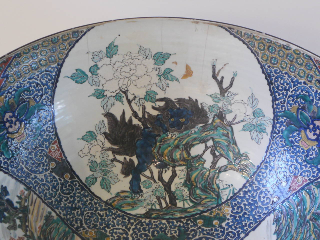 Monumental Chinese Porcelain Punch Bowl with Foo Lion Decoration 1