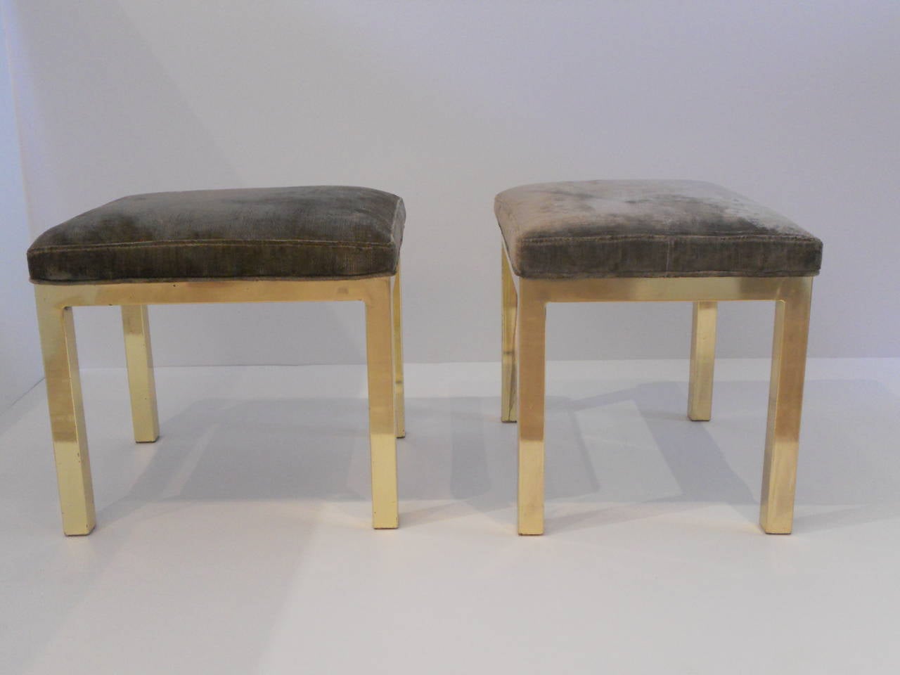 Late 20th Century Pair of Vintage Brass Ottomans or Stools, c.1970