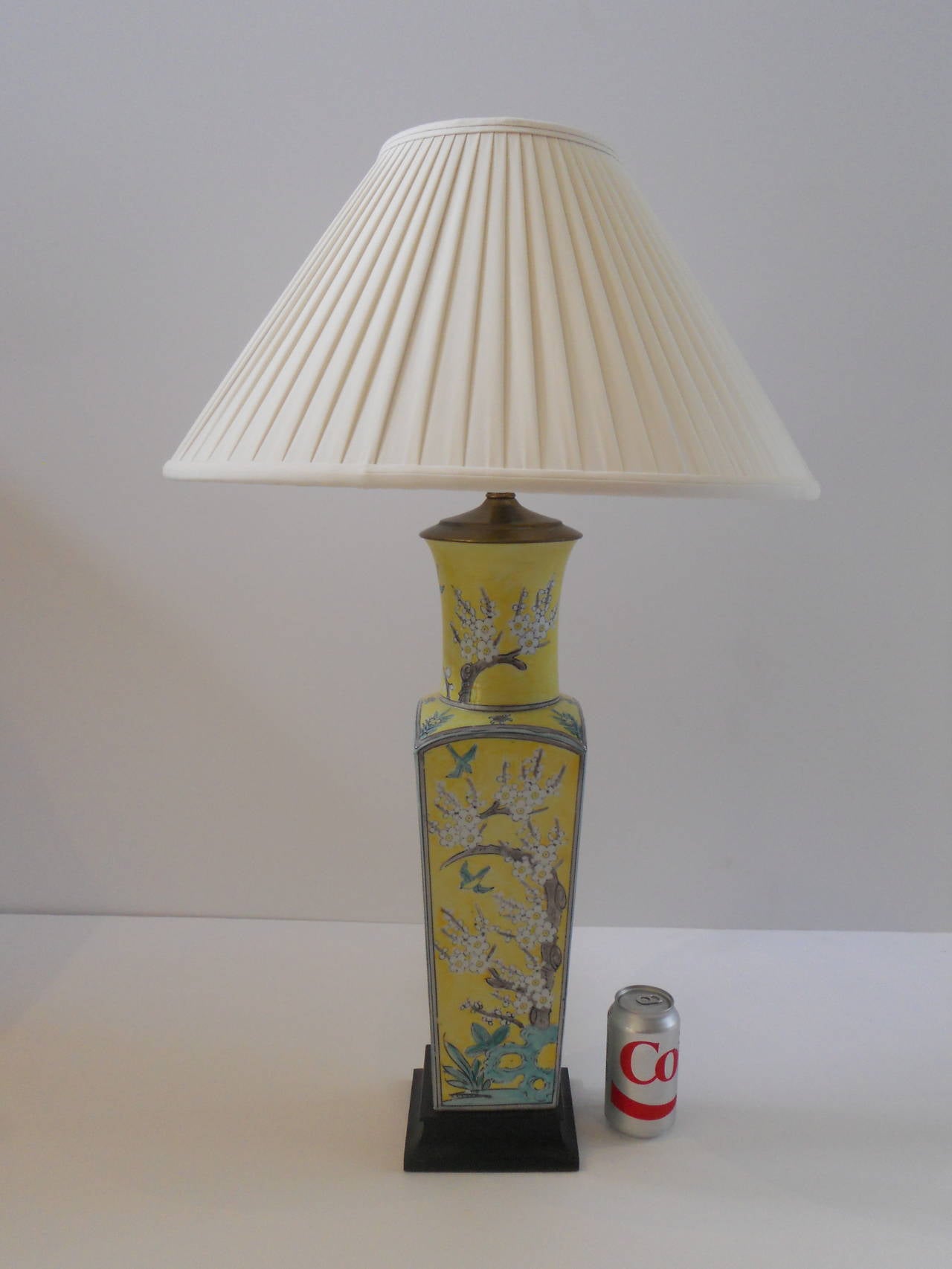 Porcelain Yellow Floral Chinese Vase as a Lamp