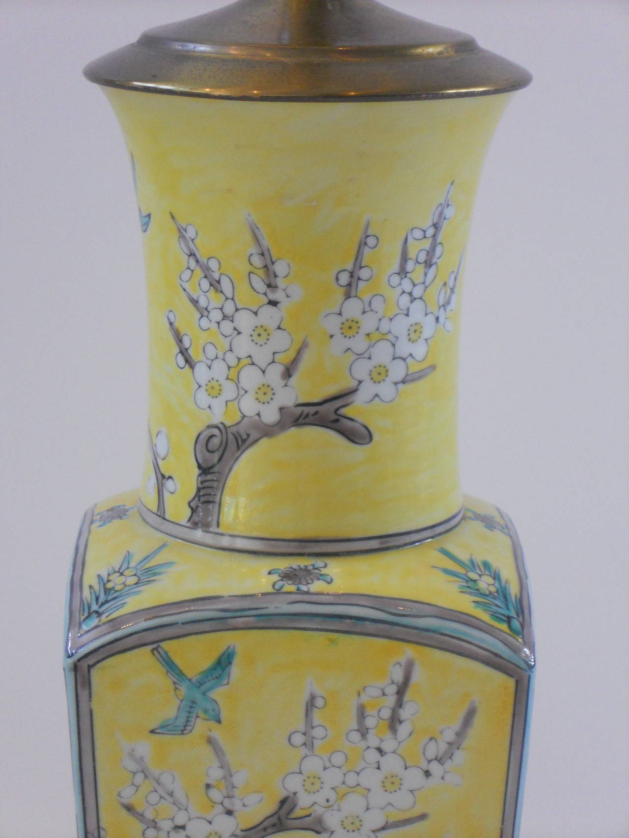 Hand-Painted Yellow Floral Chinese Vase as a Lamp