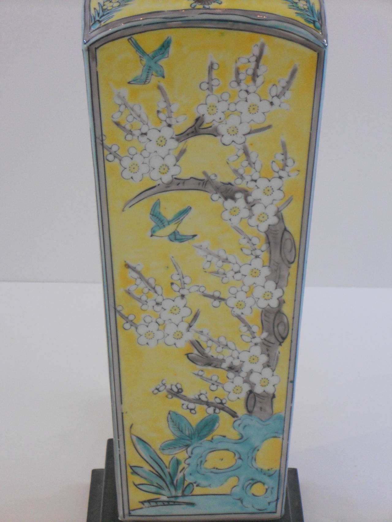 Chinese Export Yellow Floral Chinese Vase as a Lamp