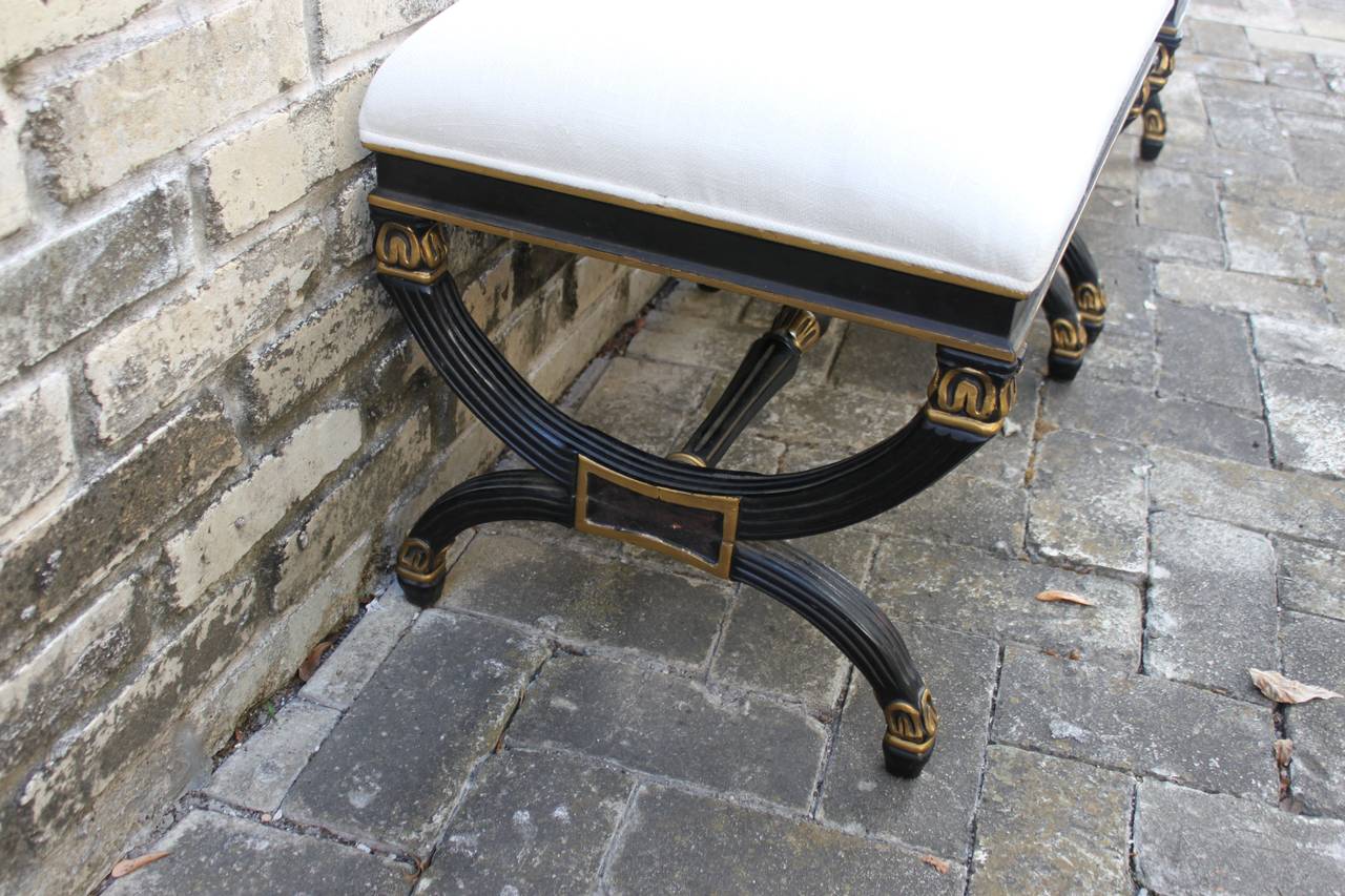 American Pair of Regency Style Ebony and Gilt Stools or Benches, 20th Century