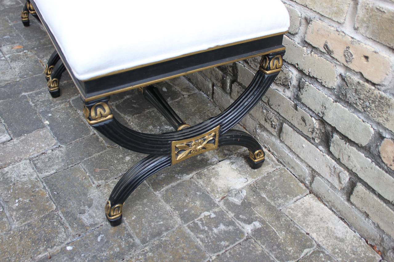 Pair of Regency Style Ebony and Gilt Stools or Benches, 20th Century In Good Condition In San Antonio, TX