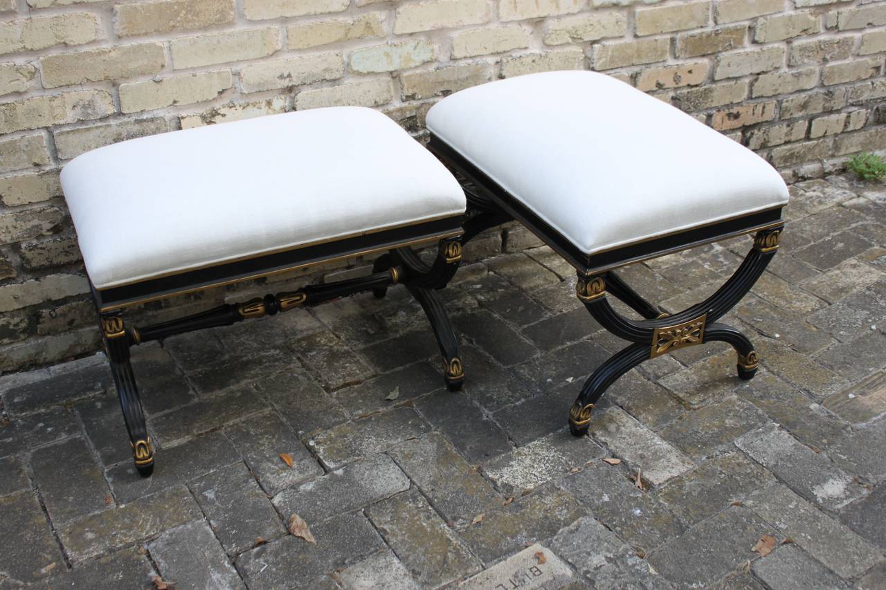 Pair of Regency Style Ebony and Gilt Stools or Benches, 20th Century 2