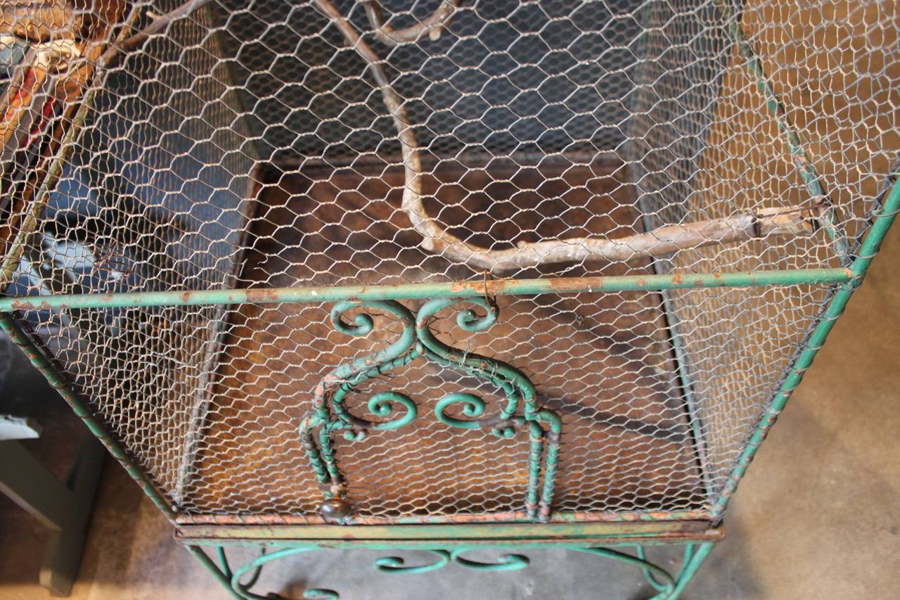 Monumental 19th Century French Green Painted Bird Cage 5