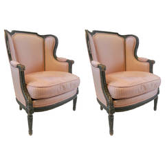 19th Century Pair of Louis XVI Bergère Style Chairs