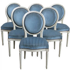 Set of Six Louis XVI Style Painted Dining or Side Chairs, France 20th Century