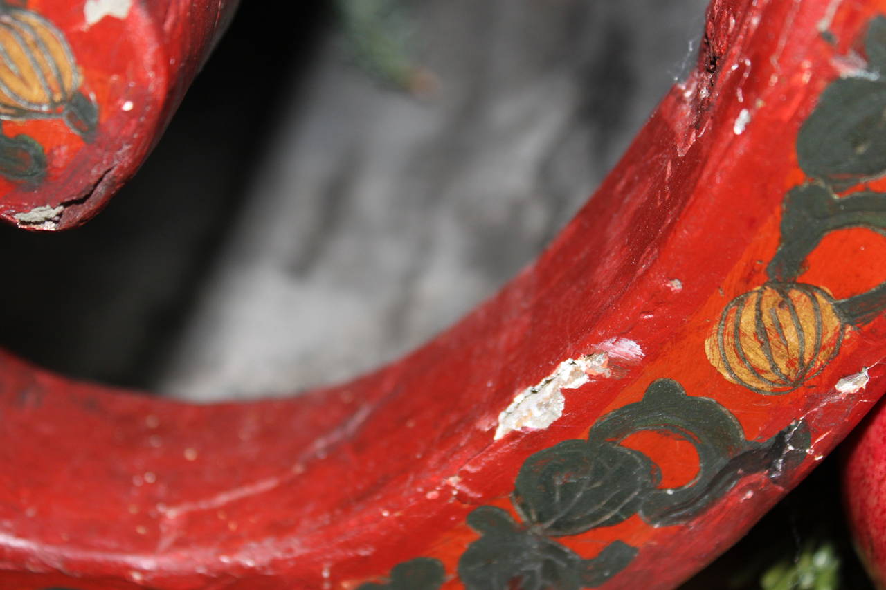 19th Century, Chinese Red Lacquer Scroll Low Cocktail Table In Good Condition In San Antonio, TX