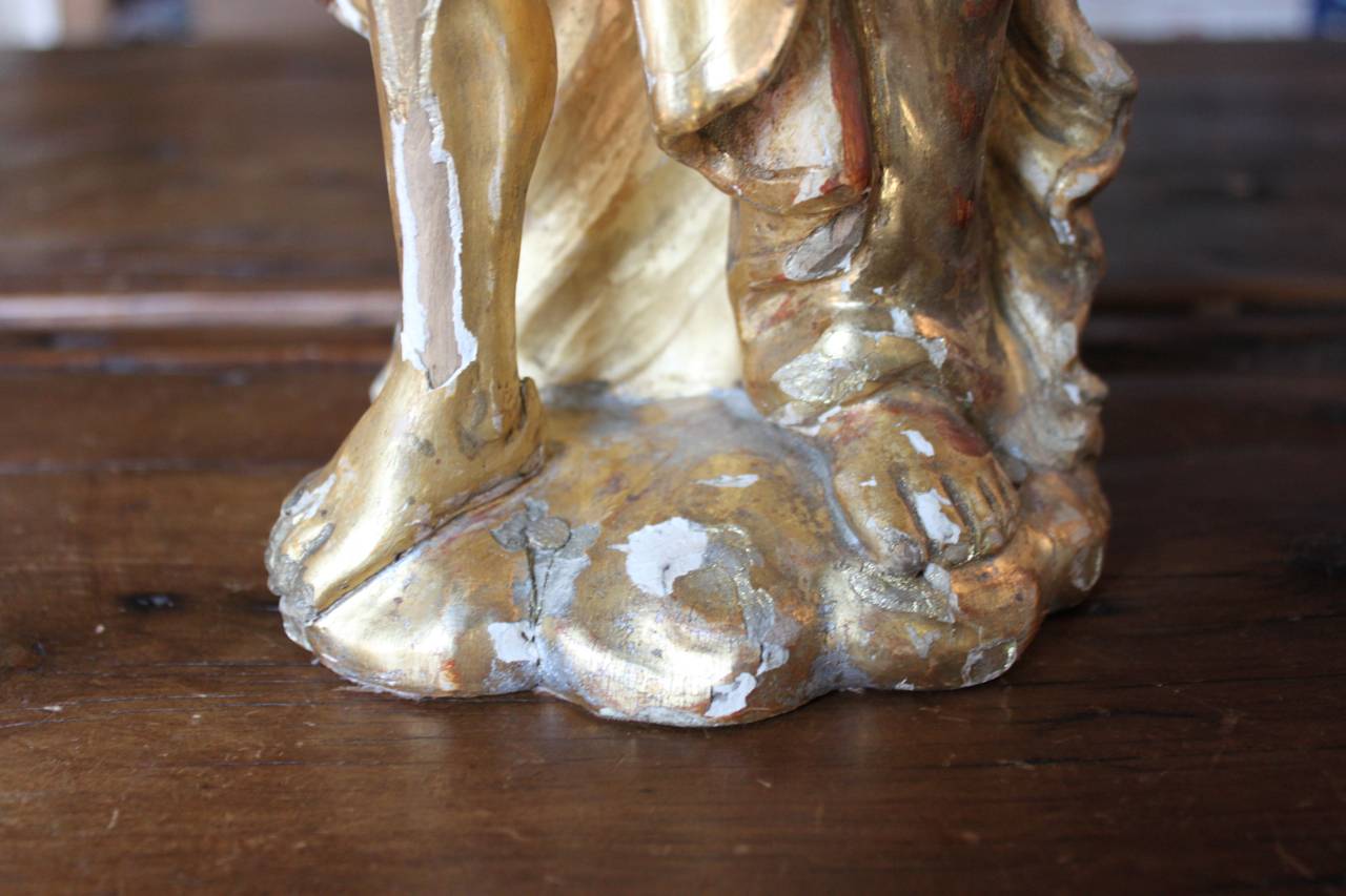 Italian Rococo Gold Gilt Carved Wood Figural Lamp of an Angel, Italy, 18th Century For Sale