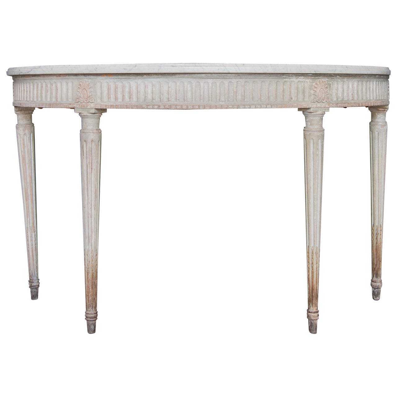 Louis XVI Style Demilune Marble-Top Console Table, France, circa 1890
