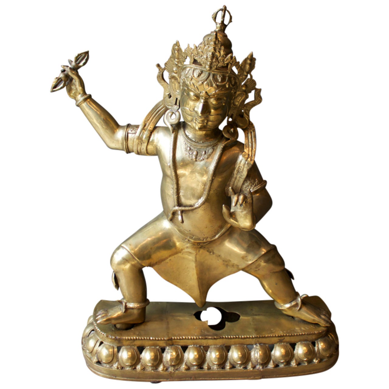 Mid-Century Large Brass Statute of Vajrapani, Protector of the Buddha, Tibet For Sale