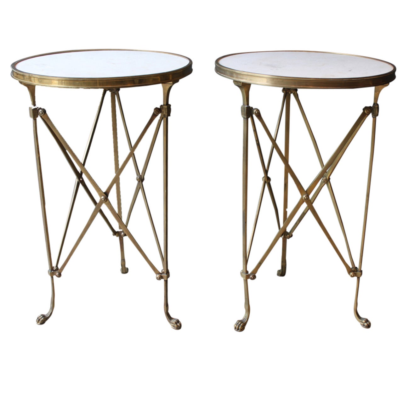 Pair of Neoclassical Bronze and Marble Gueridon Tables, France, circa 1920