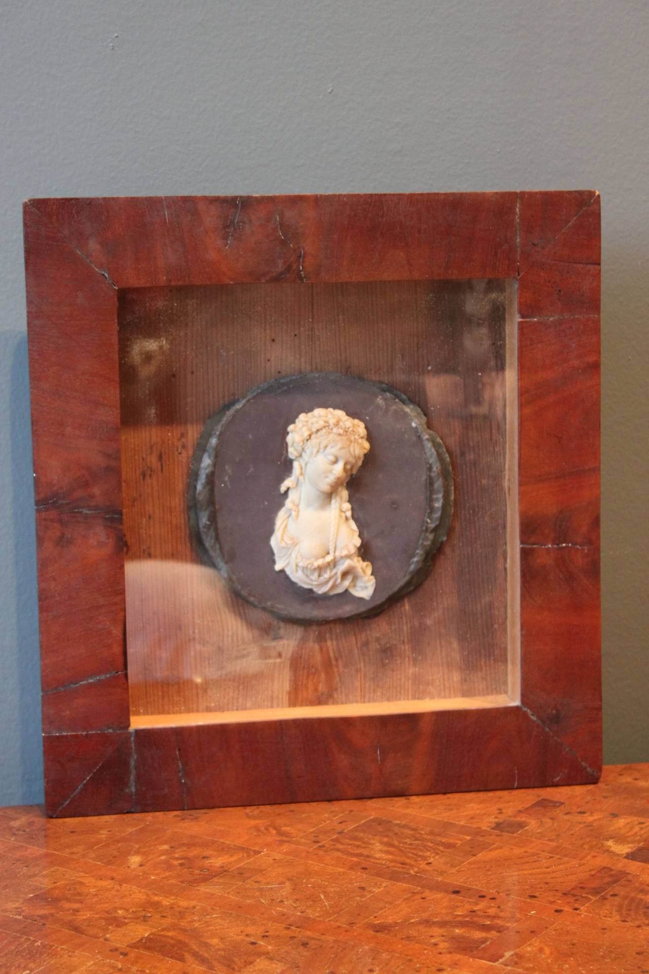 European Miniature Bas-Relief Wax Portrait of Woman, 18th Century For Sale