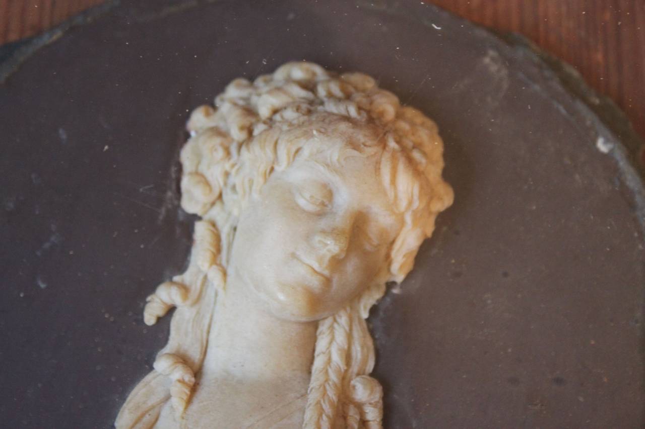18th Century and Earlier Miniature Bas-Relief Wax Portrait of Woman, 18th Century For Sale