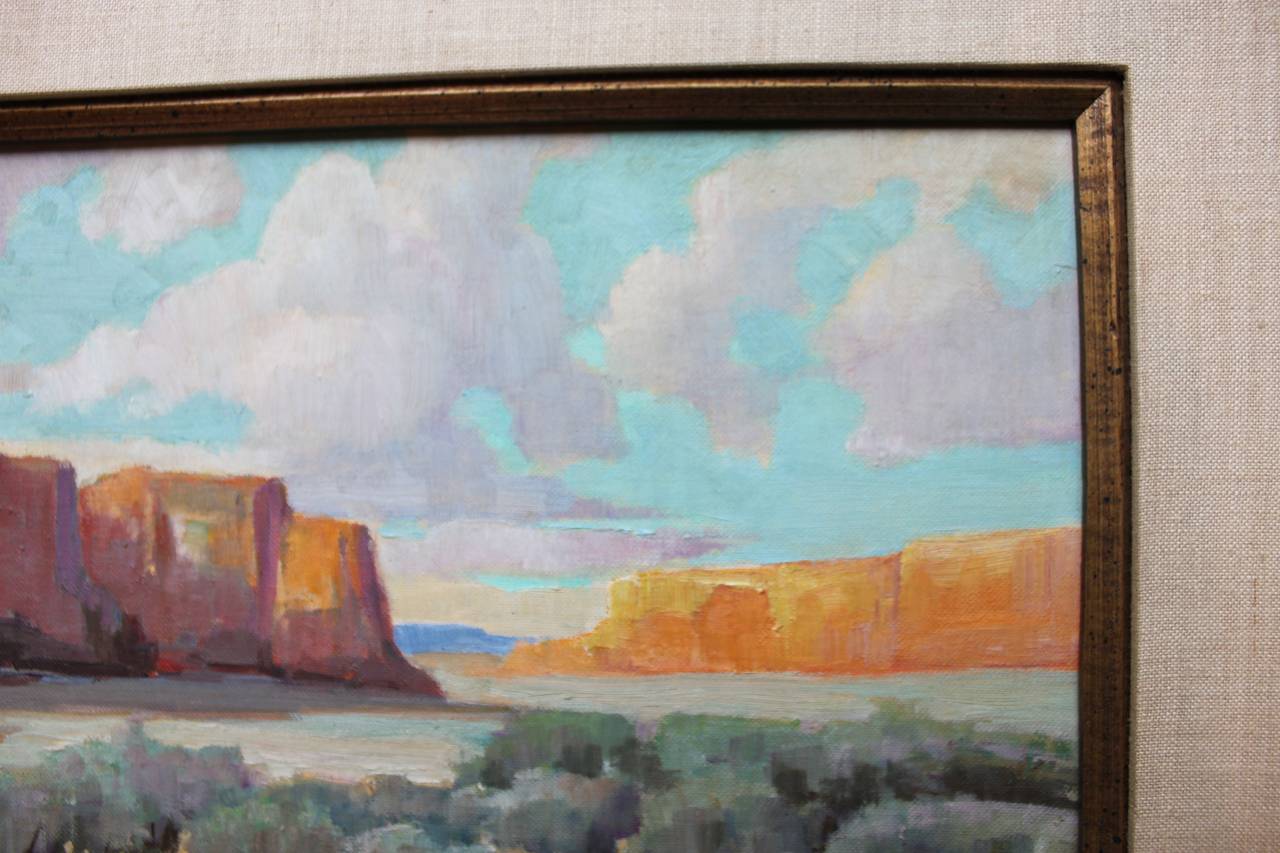 Landscape with Mountain by J. M. Reinhard, Oil on Board Painting For Sale 3