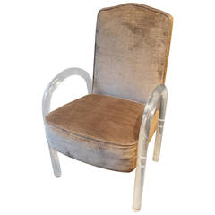 Mid-Century Lucite Chair with Curved Arms and Upholstered Seat, circa 1970