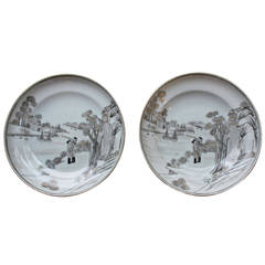Pair of Chinese Export Grisaille Plates, circa 19th Century 7