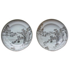Pair of Chinese Export Grisaille Plates, circa 19th Century