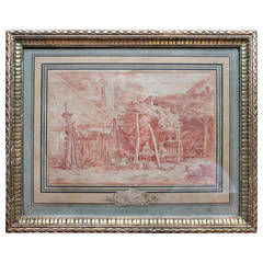Framed Watercolor Painting, circa 1850, Signed "Perignon, " France, 19th Century