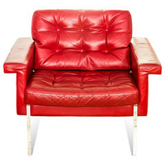 Red Leather and Plexiglas Armchairs