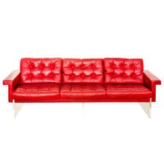 Red Leather and Plexiglas Sofa