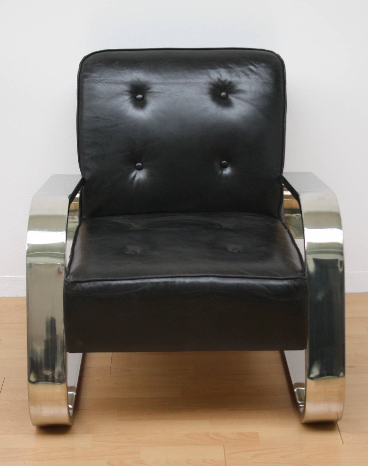 Lounge Club Chair with Leather In Good Condition For Sale In Wels, AT