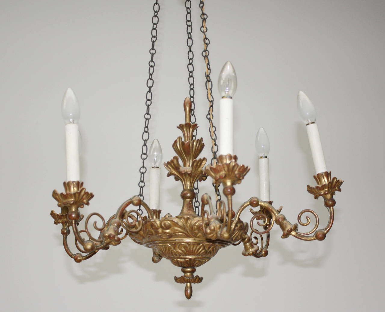 19th Century, Biedermeier Gilded Wood Chandelier In Good Condition For Sale In Wels, AT