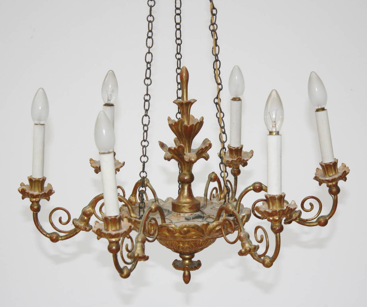 Mid-19th Century 19th Century, Biedermeier Gilded Wood Chandelier For Sale