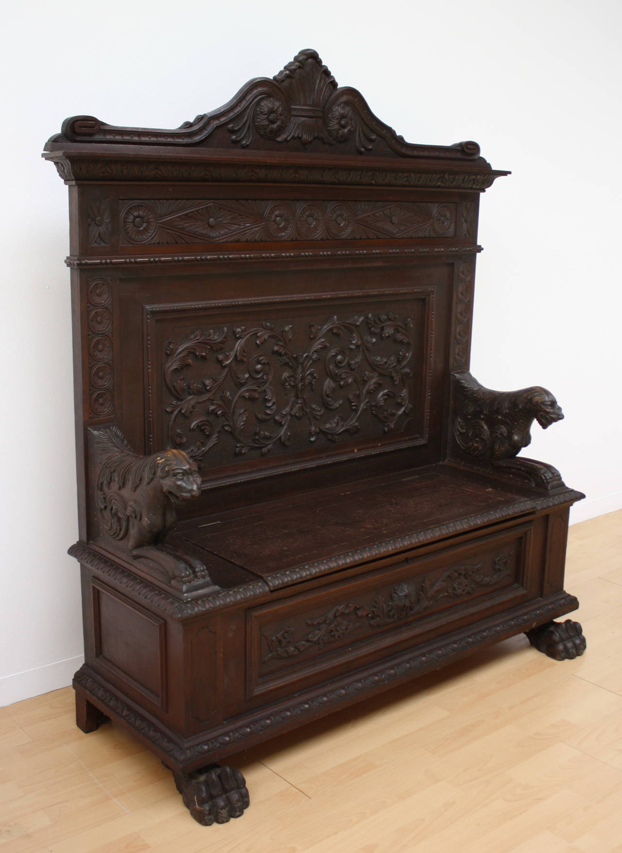 Austrian 19th Century Carved Hall Settle For Sale