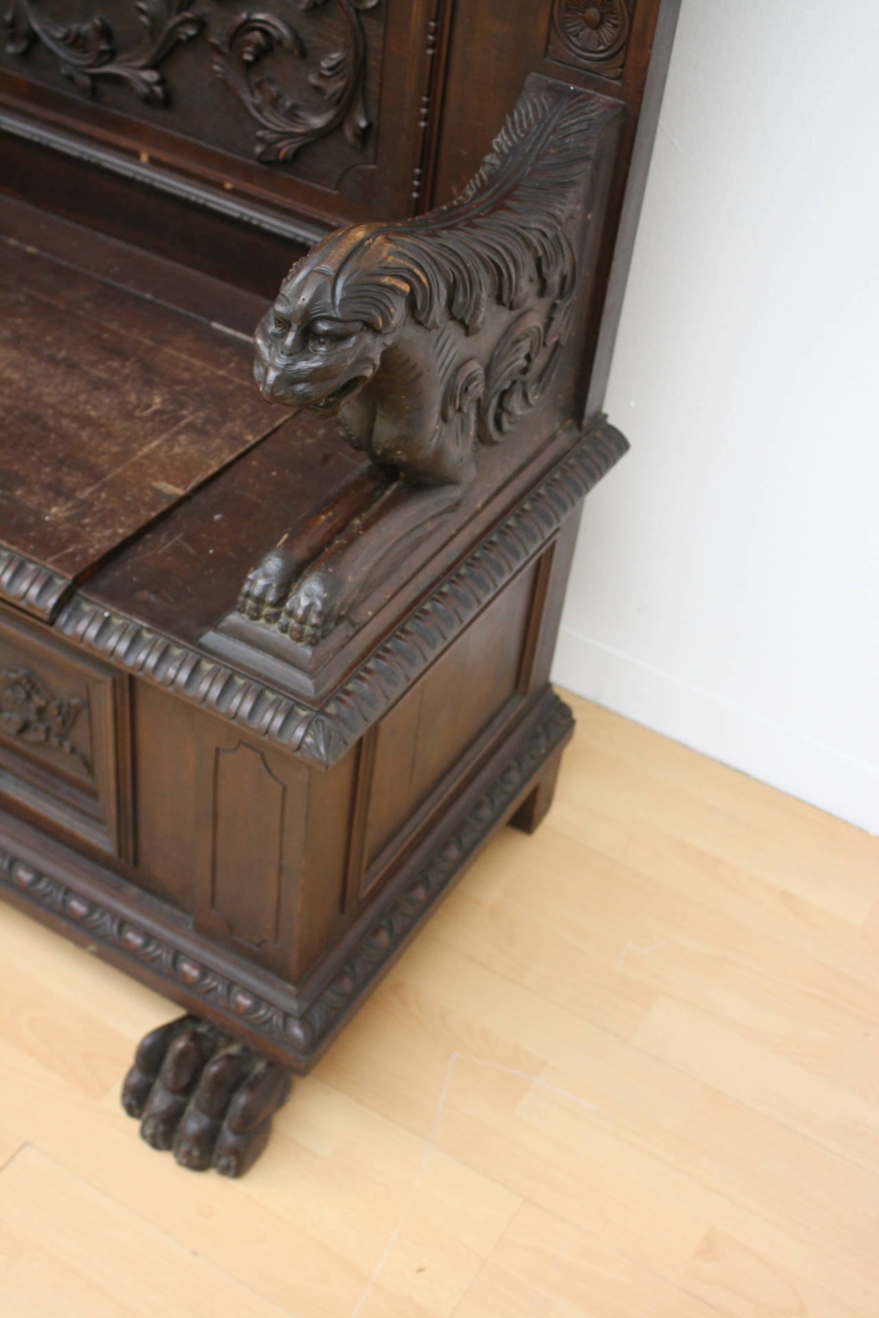 19th Century Carved Hall Settle For Sale 2