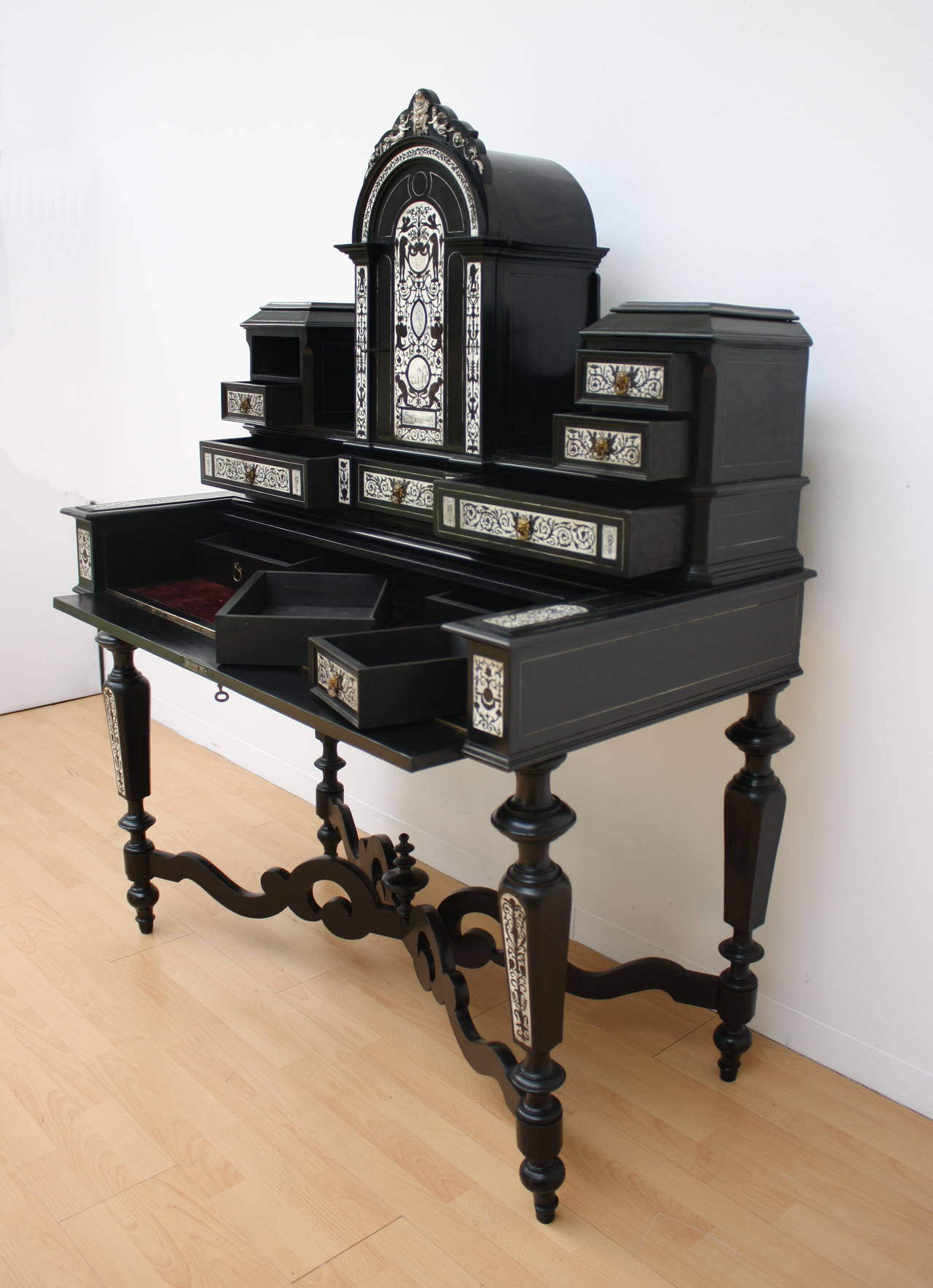 19th Century, Ebony Writing Cabinet In Good Condition For Sale In Wels, AT