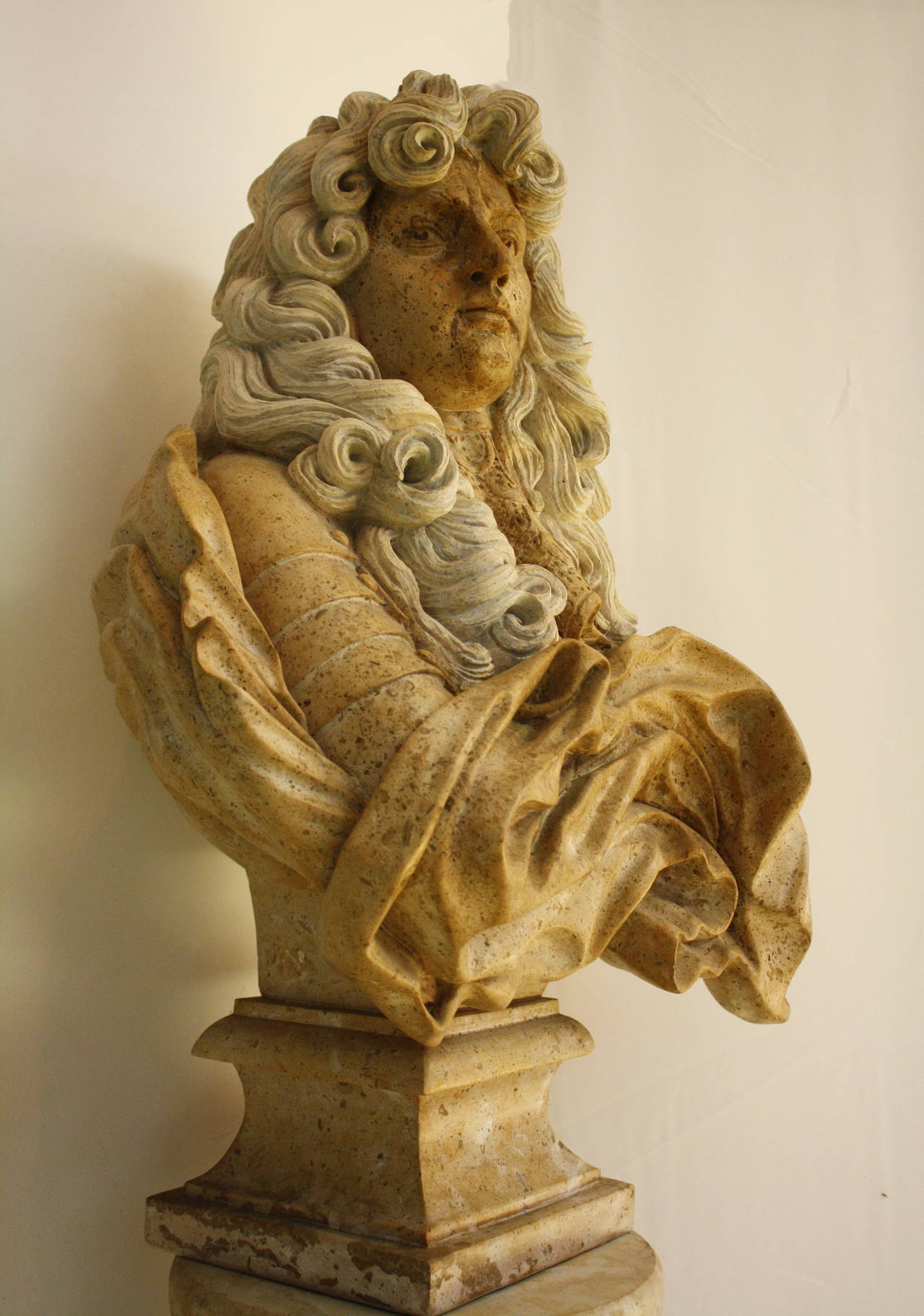 Travertine Portrait Bust of King Louis XIV For Sale