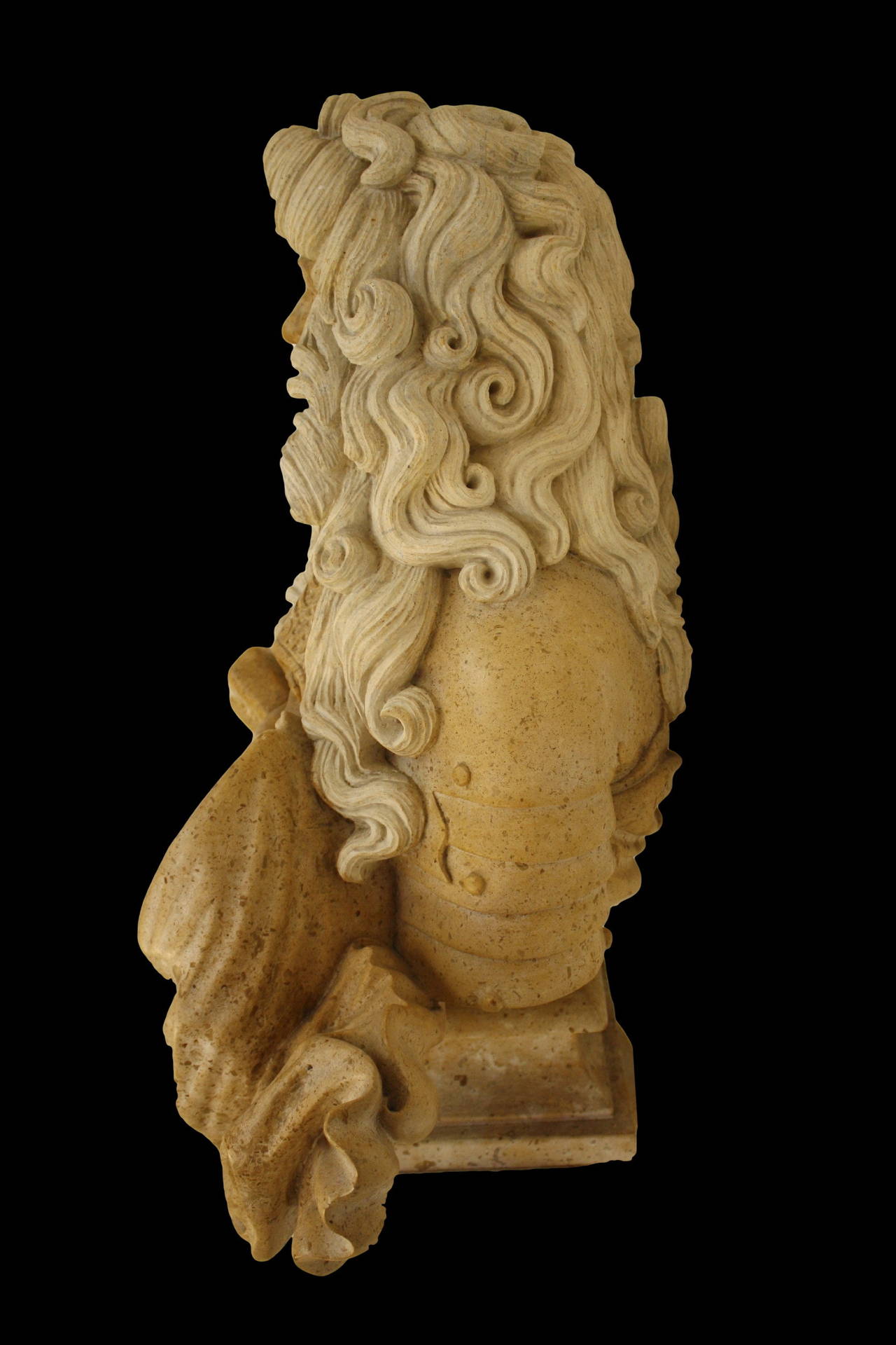Hand-Carved Portrait Bust of King Louis XIV For Sale