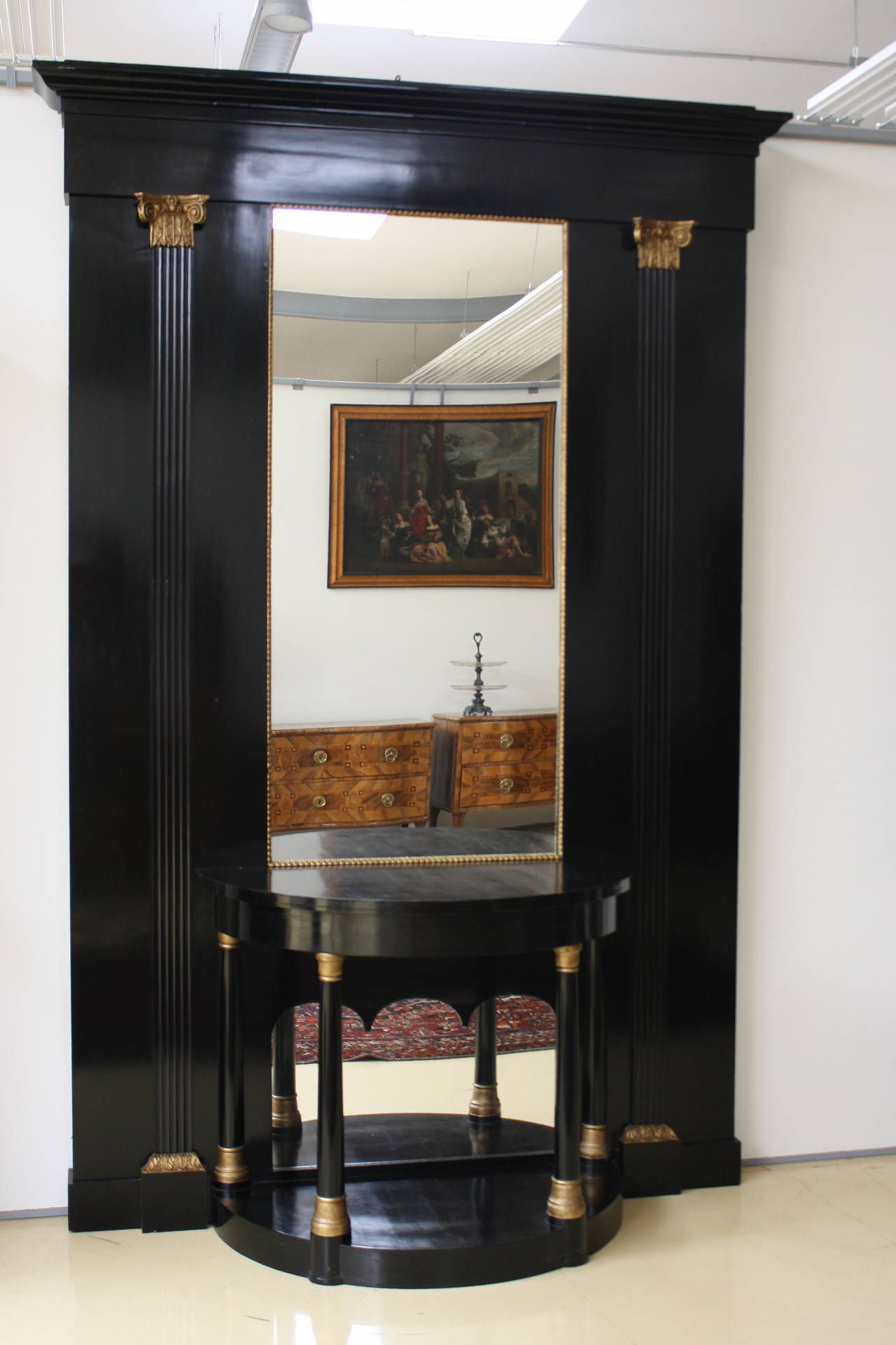 European Empire Console Table with Mirror For Sale