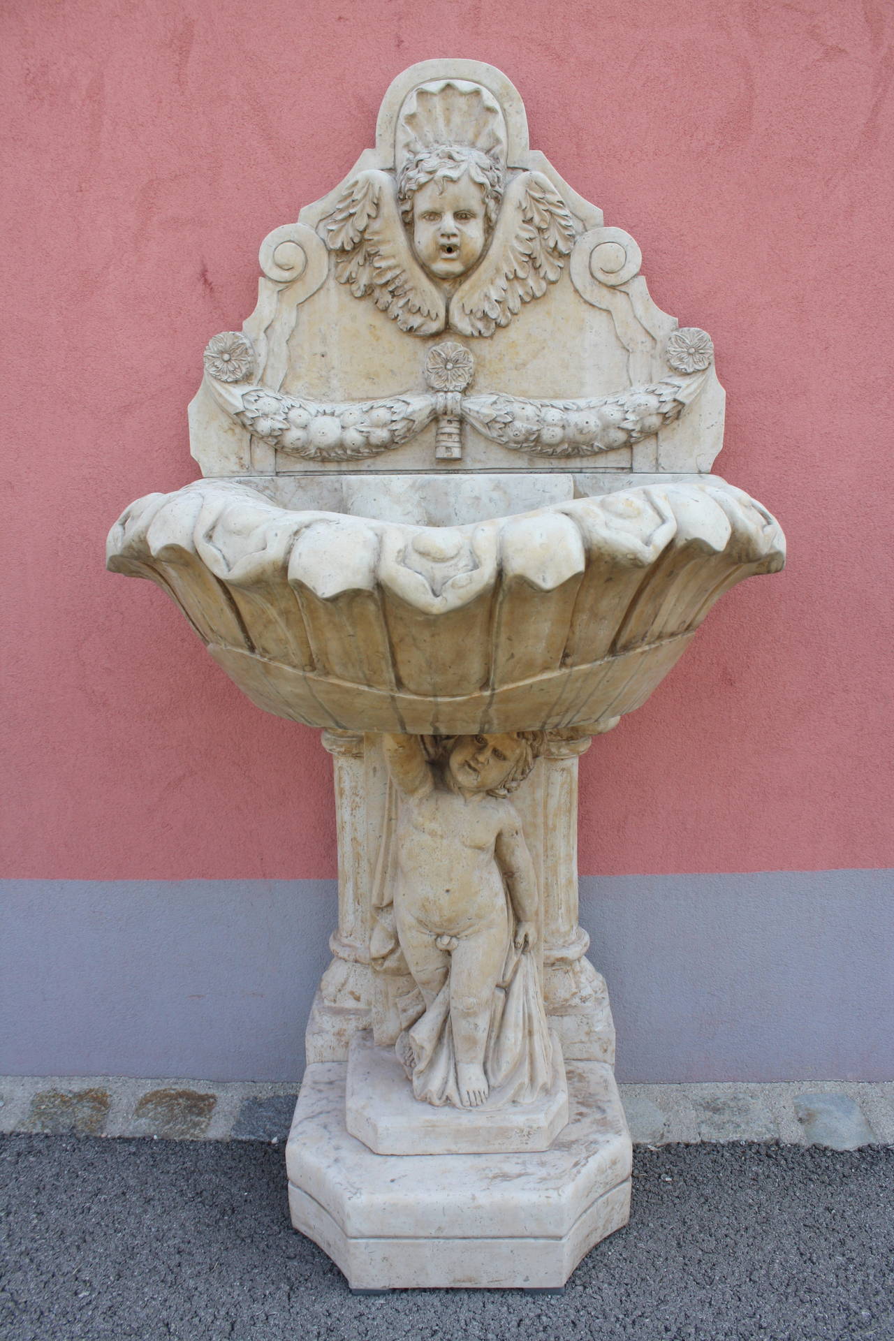 Italian Marble Wall Fountain, 20th Century. For Sale