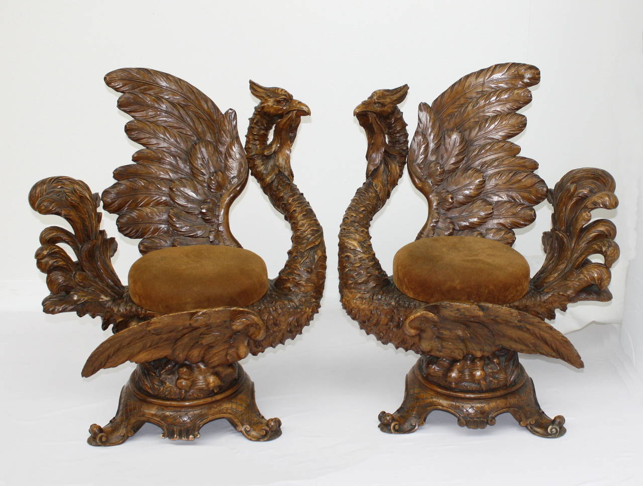 19th Century, Pair of Carved Wooden Swan Chairs For Sale at 1stDibs