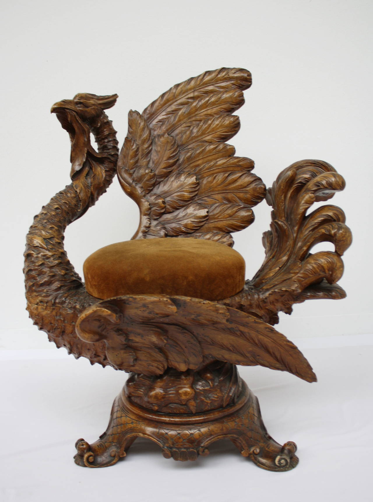 19th Century, Pair of Carved Wooden Swan Chairs For Sale at 1stDibs