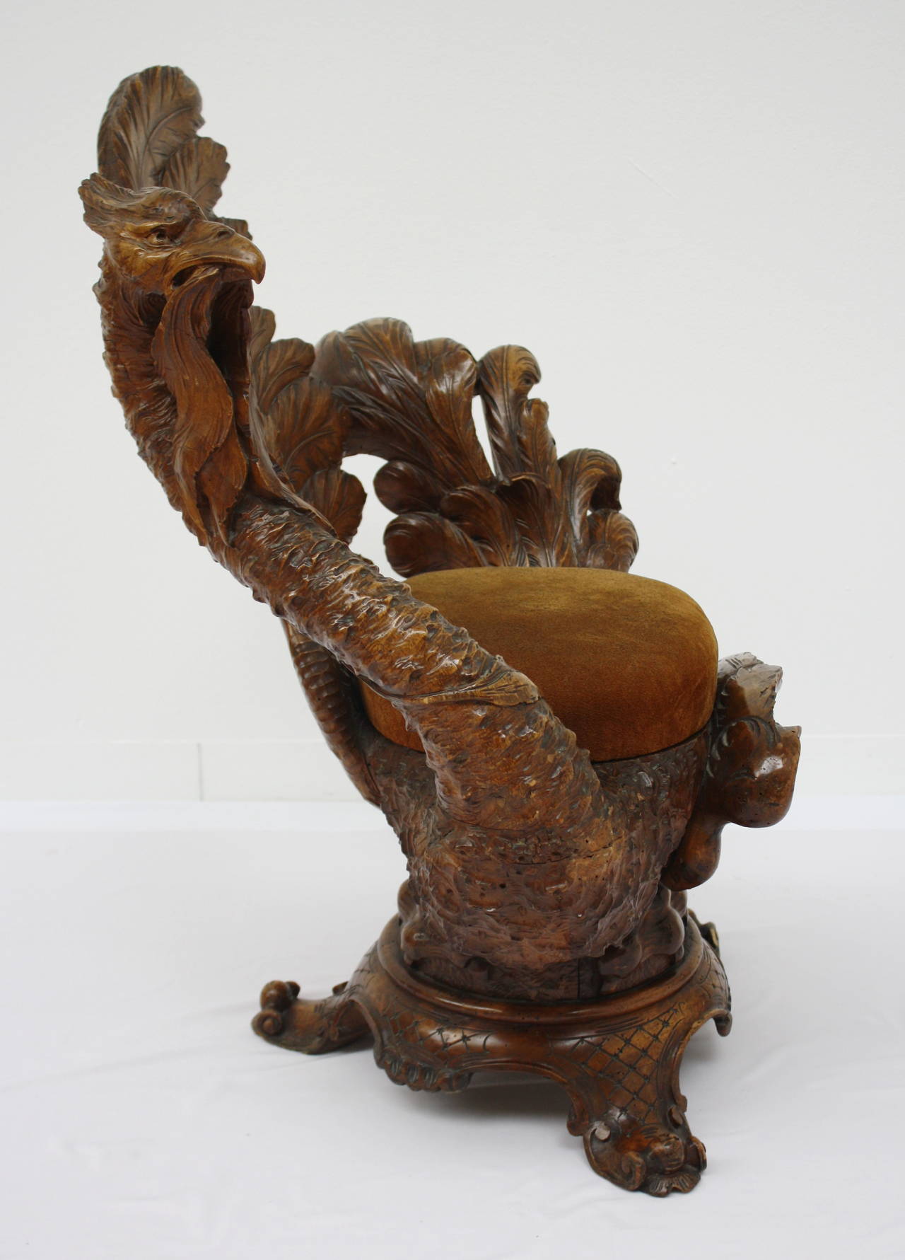 19th Century, Pair of Carved Wooden Swan Chairs For Sale at 1stDibs