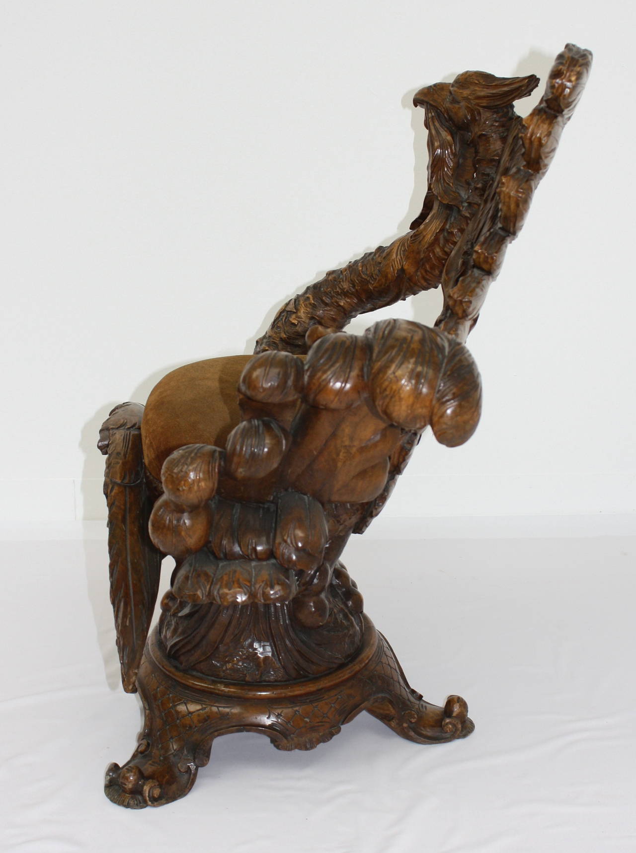 19th Century, Pair of Carved Wooden Swan Chairs For Sale at 1stDibs