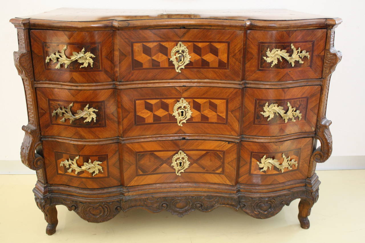 European 18th Century, Baroque Three-Drawer Chest For Sale