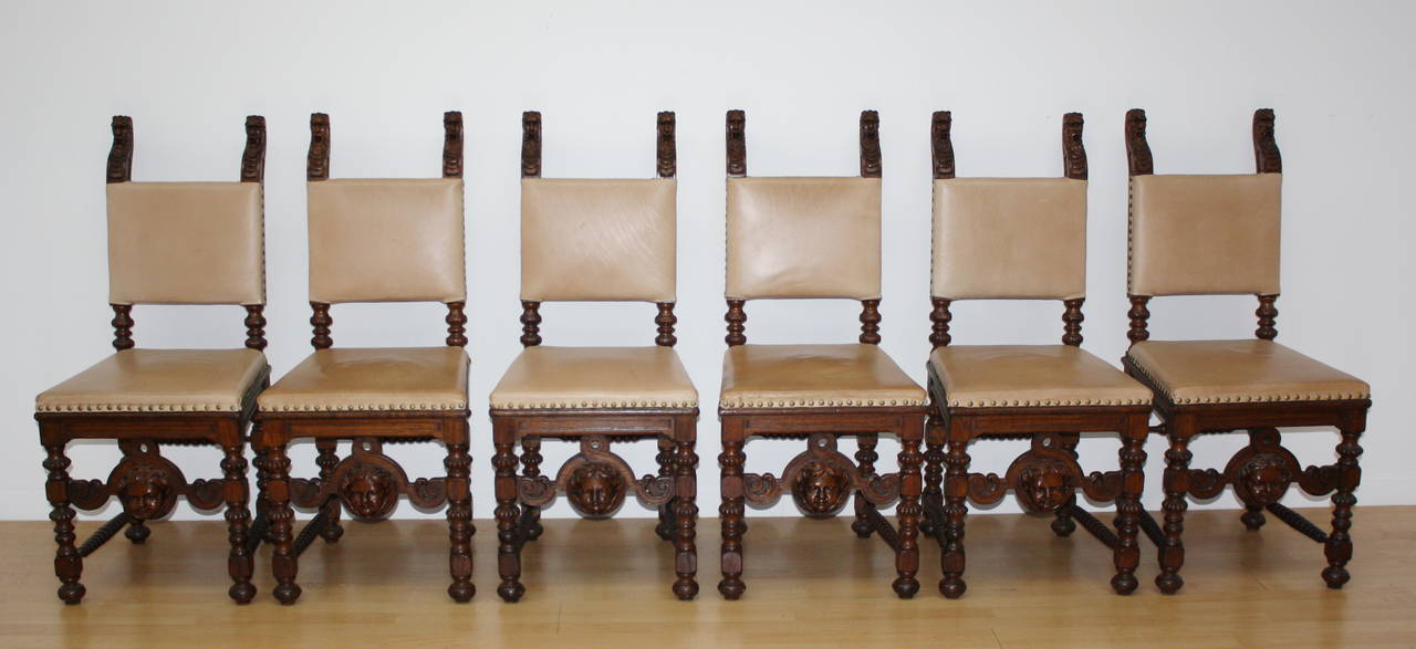 Set of 6 historism Chairs, fine carved.