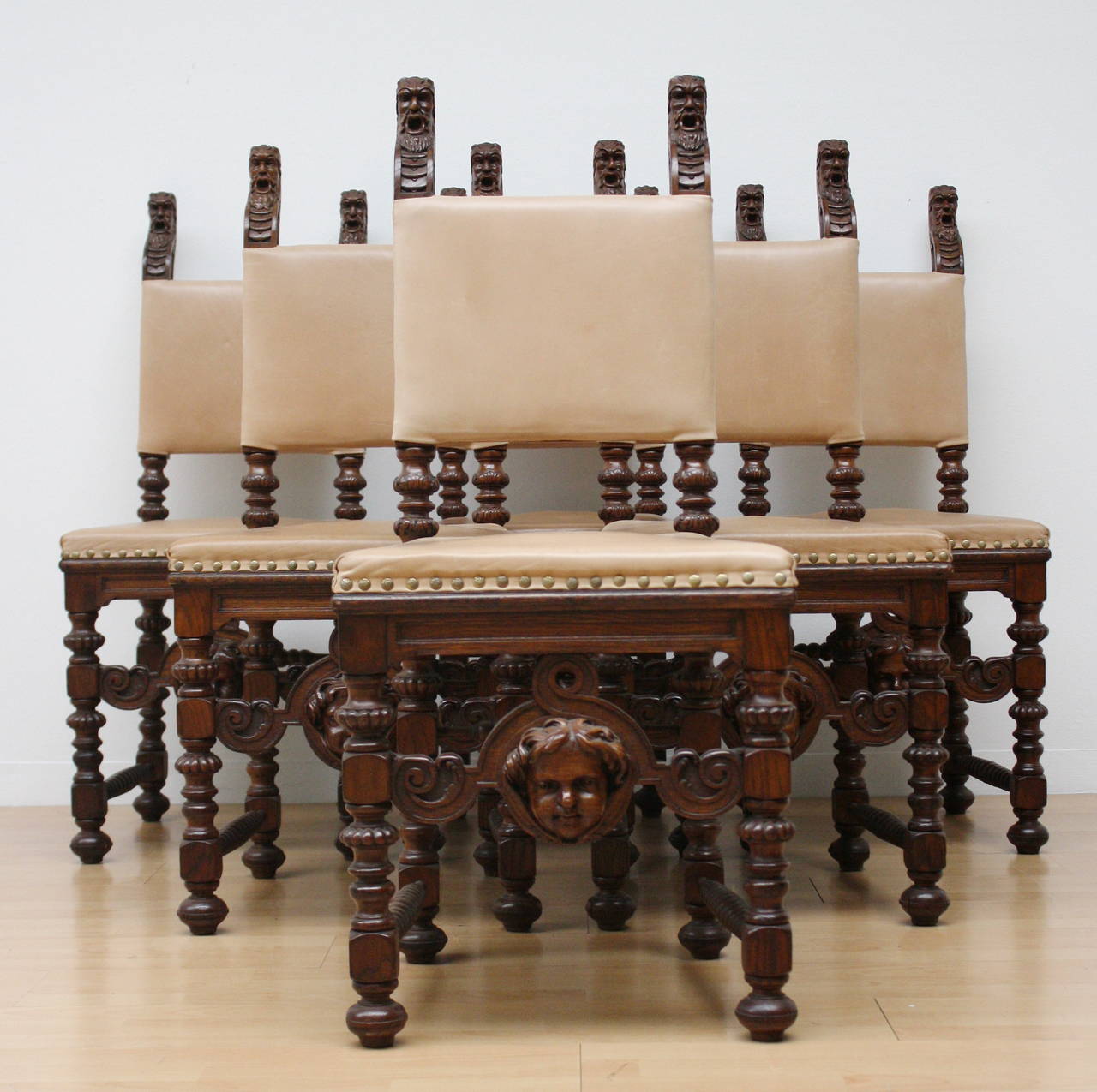 High Victorian Set of Six Historism Carved Chairs For Sale