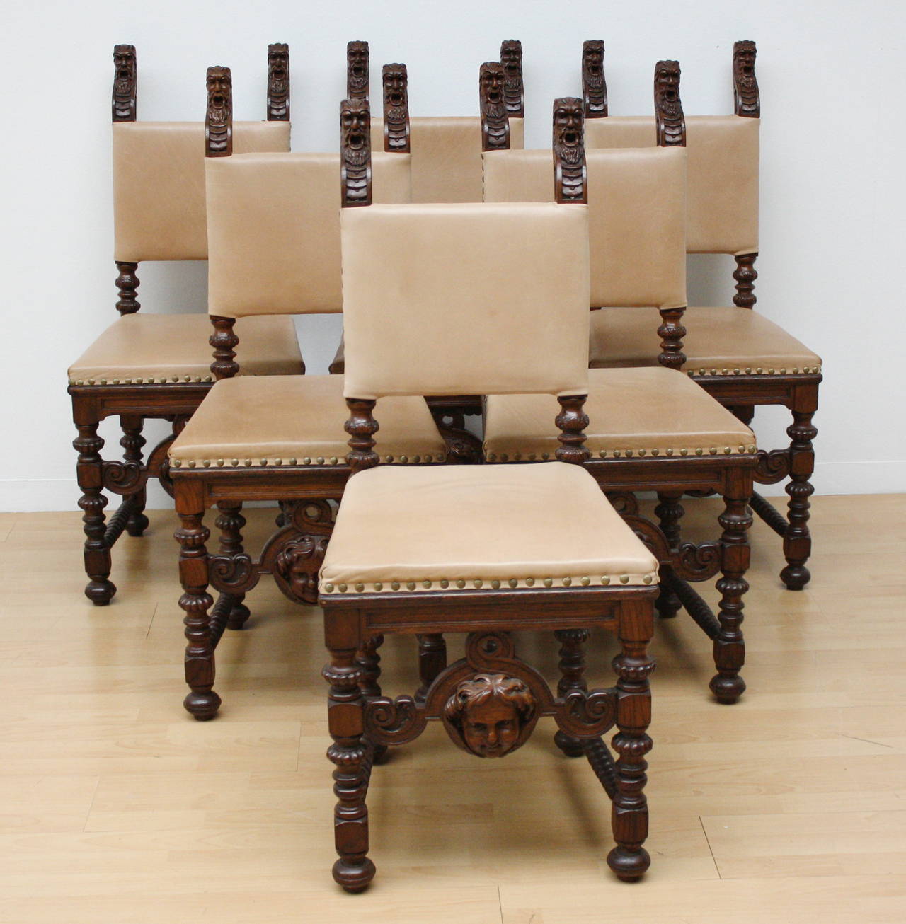 Austrian Set of Six Historism Carved Chairs For Sale