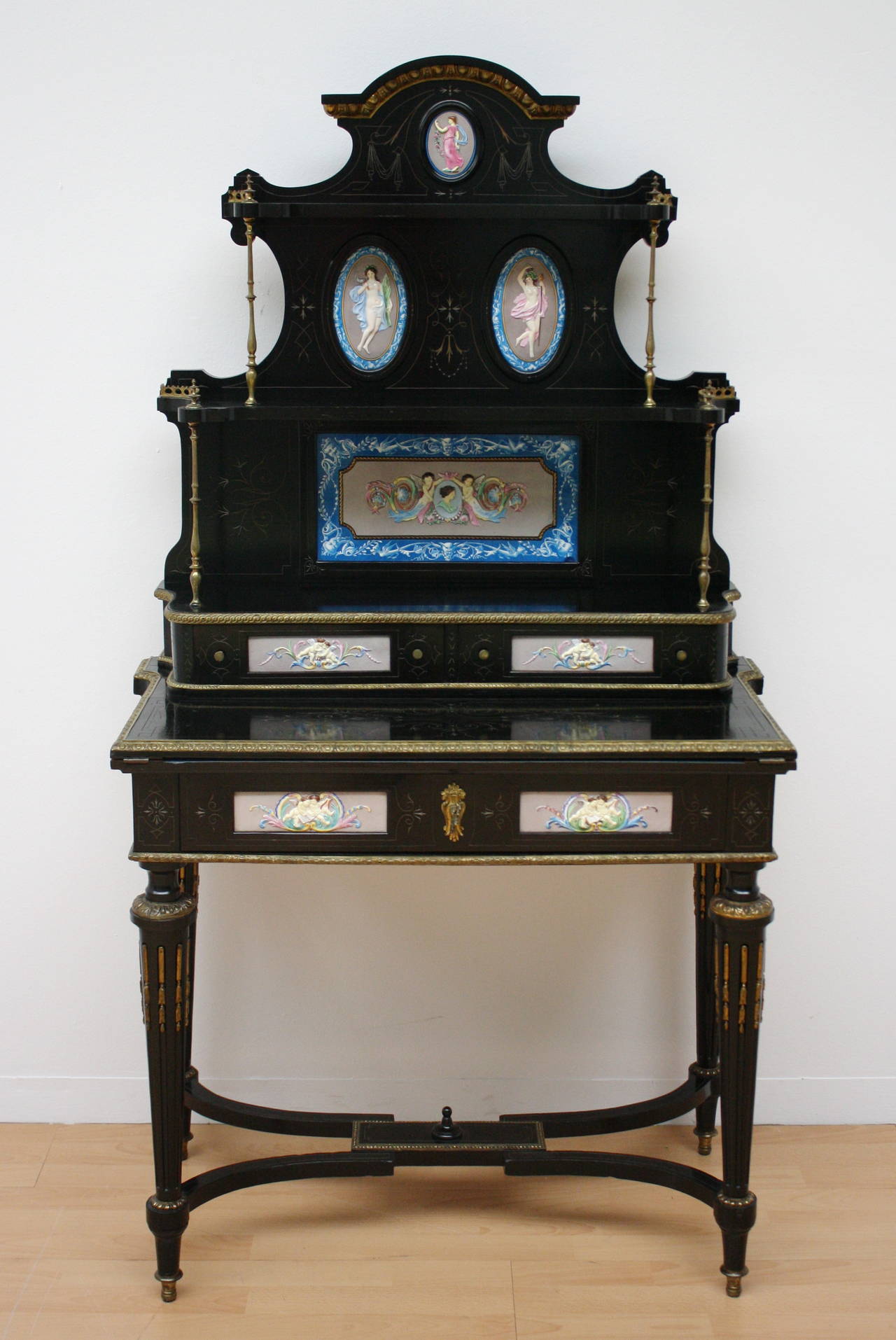 19th Century Small Secretaire with Faience Medaillons
